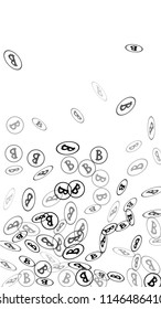 Randomly Fall Bitcoins. Bitcoin Icon Abstract Background. Digital Payment money. Cryptocurrency Background. Prize or Jackpot Concept.
 Blockchain technology Coin. Black and White Vector Illustration.