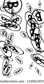 Randomly Fall Bitcoins. Bitcoin Icon Abstract Background. Digital Payment money. Cryptocurrency Background. Prize or Jackpot Concept.
 Black and White Vector Illustration. Blockchain technology Coin.