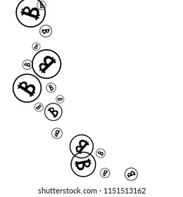 Randomly Fall Bitcoins. Bitcoin Icon Abstract Background. Digital Payment money. Cryptocurrency Background. Prize or Jackpot Concept.
 Black and White Vector Illustration. Blockchain technology Coin.