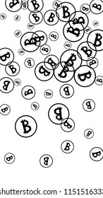 Randomly Fall Bitcoins. Bitcoin Icon Abstract Background. Digital Payment money. Cryptocurrency Background. Jackpot or Prize Concept.
 Black and White Vector Illustration. Blockchain technology Coin.