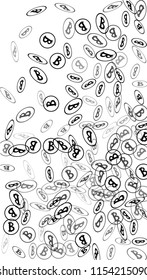 Randomly Fall Bitcoins. Bitcoin Icon Abstract Background. Cryptocurrency Background. Digital Payment money.  Jackpot or Prize Concept.
 Blockchain technology Coin. Black and White Vector Illustration.