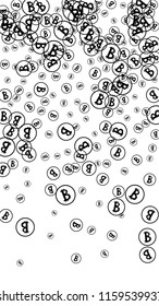Randomly Fall Bitcoins. Bitcoin Icon Abstract Background. Digital Payment money. Cryptocurrency Background. Prize or Jackpot Concept.
 Black and White Vector Illustration. Blockchain technology Coin.