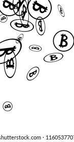Randomly Fall Bitcoins. Bitcoin Icon Abstract Background. Cryptocurrency Background. Digital Payment money.  Prize or Jackpot Concept.
 Black and White Vector Illustration. Blockchain technology Coin.