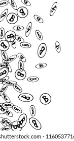 Randomly Fall Bitcoins. Bitcoin Icon Abstract Background. Digital Payment money. Cryptocurrency Background. Prize or Jackpot Concept.
 Blockchain technology Coin. Black and White Vector Illustration.