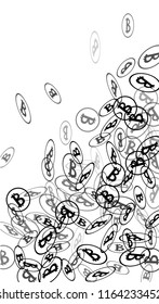 Randomly Fall Bitcoins. Bitcoin Icon Abstract Background. Cryptocurrency Background. Digital Payment money.  Jackpot or Prize Concept.
 Blockchain technology Coin. Black and White Vector Illustration.