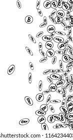 Randomly Fall Bitcoins. Bitcoin Icon Abstract Background. Cryptocurrency Background. Digital Payment money.  Jackpot or Prize Concept.
 Black and White Vector Illustration. Blockchain technology Coin.