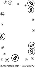 Randomly Fall Bitcoins. Bitcoin Icon Abstract Background. Cryptocurrency Background. Digital Payment money.  Prize or Jackpot Concept.
 Black and White Vector Illustration. Blockchain technology Coin.