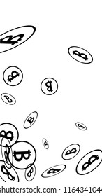 Randomly Fall Bitcoins. Bitcoin Icon Abstract Background. Digital Payment money. Cryptocurrency Background. Jackpot or Prize Concept.
 Black and White Vector Illustration. Blockchain technology Coin.