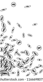 Randomly Fall Bitcoins. Bitcoin Icon Abstract Background. Cryptocurrency Background. Digital Payment money.  Jackpot or Prize Concept.
 Blockchain technology Coin. Black and White Vector Illustration.
