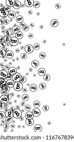 Randomly Fall Bitcoins. Bitcoin Icon Abstract Background. Digital Payment money. Cryptocurrency Background. Prize or Jackpot Concept.
 Black and White Vector Illustration. Blockchain technology Coin.