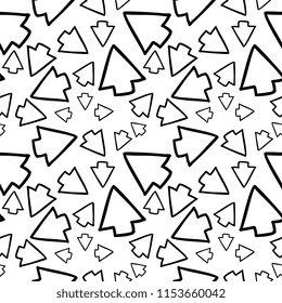 Randomly hand drawing arrows cursor doodle in all direction seamless pattern in black and white.