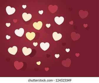 Randomly hearts scattered in various sizes