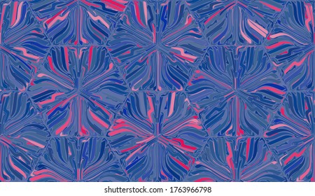 Randomly painted hexagonal frosty patterns. Saturated blue shades. Winter mood.