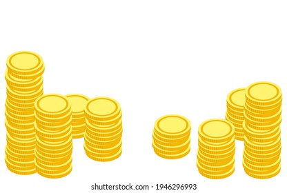 Randomly piled gold coins, isometric