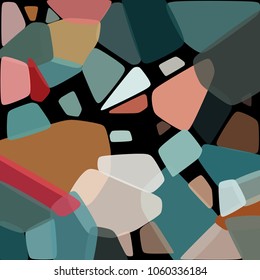 Randomly scattered geometric shapes of different sizes, colors and transparency. Abstract background consisting of randomly arranged elements
