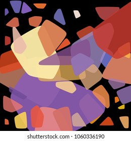 Randomly scattered geometric shapes of different sizes, colors and transparency. Abstract background consisting of randomly arranged elements