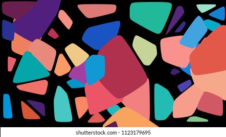 Randomly scattered geometric shapes of different sizes, colors. Creative background consisting of randomly arranged elements. Colorful geometrical backdrop. Abstract dynamic composition