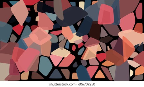 Randomly scattered geometric shapes of different sizes, colors and transparency. Abstract background consisting of randomly arranged elements