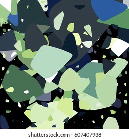 Randomly scattered geometric shapes of different sizes, colors and transparency. Abstract background consisting of randomly arranged elements