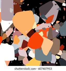 Randomly scattered geometric shapes of different sizes, colors and transparency. Abstract background consisting of randomly arranged elements