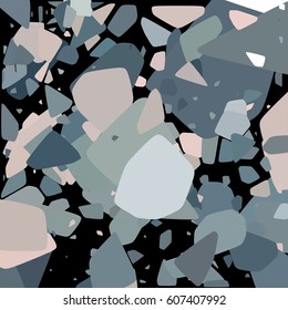 Randomly scattered geometric shapes of different sizes, colors and transparency. Abstract background consisting of randomly arranged elements