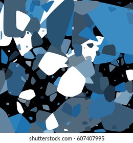 Randomly scattered geometric shapes of different sizes, colors and transparency. Abstract background consisting of randomly arranged elements