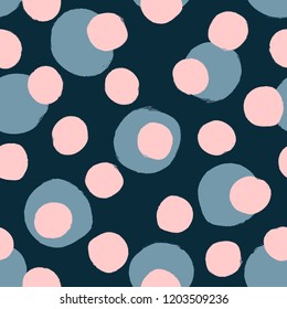 Randomly Scattered Rounded Dots Painted With Watercolour Brush. Seamless Pattern For Girls. Sketch, Watercolor, Grunge. Trend Girly Print. Vector Illustration.