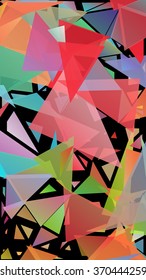 Randomly scattered triangles of different sizes, colors and transparency. Abstract geometric background