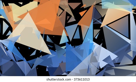 Randomly scattered triangles of different sizes, colors and transparency. Abstract geometric background