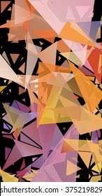 Randomly scattered triangles of different sizes, colors and transparency. Abstract geometric background