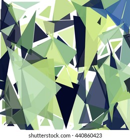 Randomly scattered triangles of different sizes, colors and transparency. Abstract geometric background