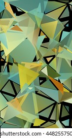 Randomly scattered triangles of different sizes, colors and transparency. Abstract geometric background