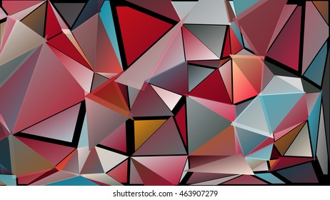 Randomly scattered triangles of different sizes, colors and transparency. Abstract geometric background