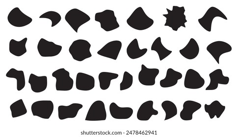 Randomly shaped black and white blobs vector set. abstract elements of ink blot, liquid and silhouette. shape, blob, organic, vector, irregular, circle, form, random in eps 10.