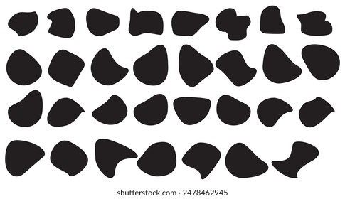 Conjunto de Vector de manchas blancas y negras de forma aleatoria. Elementos abstractos de mancha de tinta, líquido y silueta. forma, mancha, orgánico, Vector, irregular, circular, forma, aleatorio en eps 10.