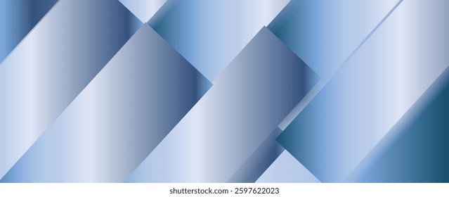 Randomly shifted blue metal cube boxes blocks background wallpaper banner with copy space. vector