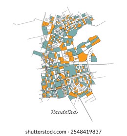 Randstad Niederlande, Städtische Detail Straßen Karte, Vektorelement-Vorlage Bild für Marketing, Produkt, Wandkunst und Poster-Drucke.