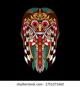 rangda barong bali indonesia tshirt design illustration
