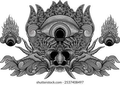 RANGDA WITH BOTH EYEBALLS WITH ENGRAVING STYLE