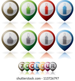 Range of alcohol bottles from beer to vodka. Pictured here (left-top, right-top, left-down, right-down): Cognac, Whiskey, Wine, Vodka.