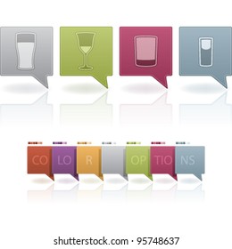 A Range of alcohol glasses icons from left to right: beer glass, white wine glass, brandy glass, vodka/shot glass.