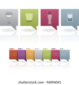 A Range of alcohol glasses icons from left to right:  red wine glass, brandy glass, beer glass, vodka/shot glass.