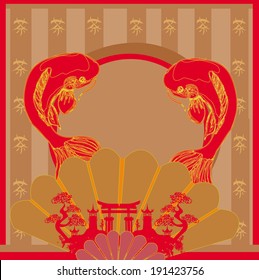 range of building and japanese koi frame