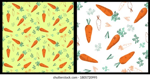  range carrot seamless pattern background with leaves and tops