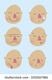 A range of cartoony faces showing various emotions.