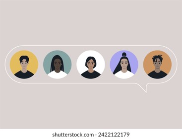 A range of diverse individuals within the confines of a speech bubble, symbolizing the importance of inclusive communication