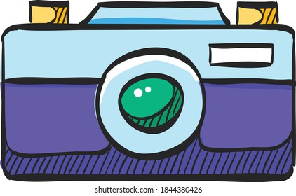 Range finder camera icon in color drawing. Digital photography film range finder focus