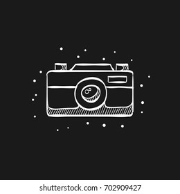 Range finder camera icon in doodle sketch lines. Digital photography film range finder focus