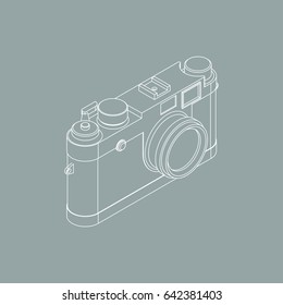 Range Finder Camera Vector Illustration VOL.02 - Thin flat line style analog camera vector isometric illustration for your webdesign on print