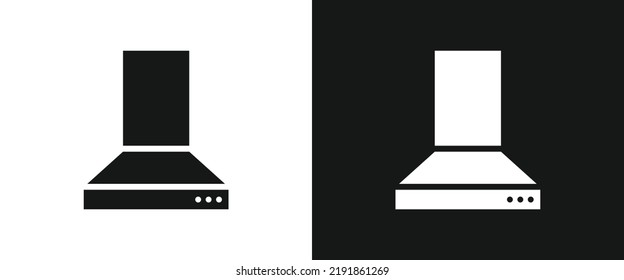 Icono plano del capó de rango para la web. Silusión de icono web de señas de la cocina con color invertido. Diseño vectorial de icono negro sólido del capó de la cocina. Caricatura del capó de ventilación. Símbolo de concepto de cocina